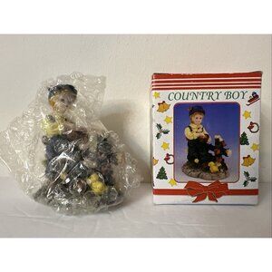 Vintage Christmas Holiday Country Boy Figurine 3.5" Resin By Kingsbridge Int NEW